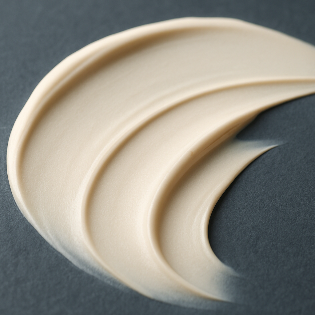 Close-up of a soft-matte, ivory cream texture